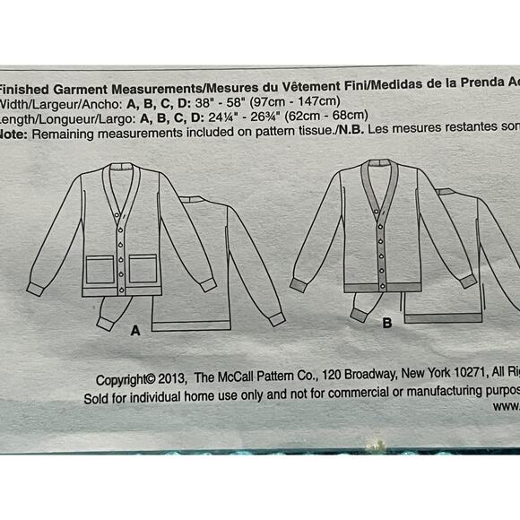 McCalls 6803 Sewing pattern Cardigan V neck size XL XXL XXXL - Picture 6 of 7